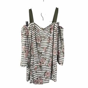 Lane Bryant Striped Floral Cold Shoulder Top Multicolor Casual Blouse Size 22/24